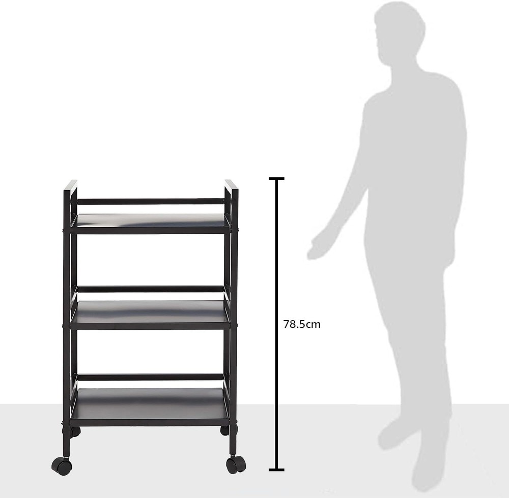 3-Tier Metal Rolling Cart Black