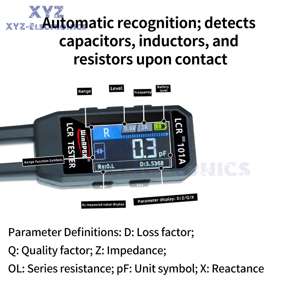 Mini Smart Tweezer LCR Meter SMD ESR Ohm Capacitance Inductance Diode Test TypeC