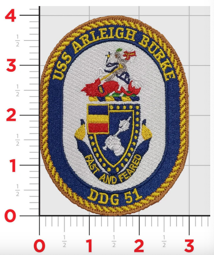 NAVY USS ARLEIGH BURKE DDG-51 EMBROIDERED PATCH WITH HOOK & LOOP