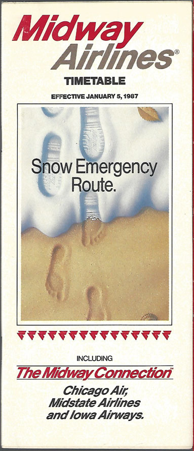 Midway Airlines system timetable 1/5/87 [6105] Buy 4+ save 25%