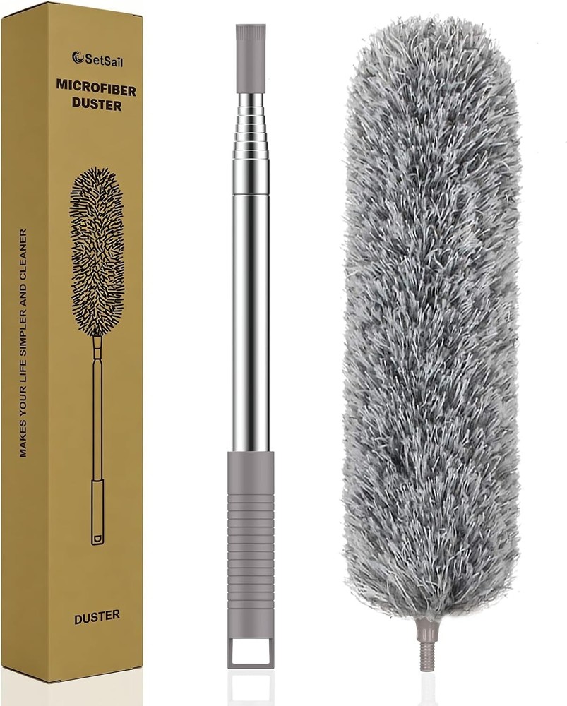 Washable Extra-Long Duster with Electrostatic Microfiber Head for High Dusting