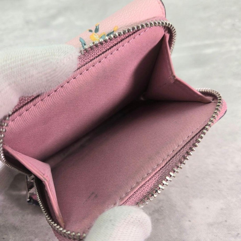 COACH Floral Print Leather Tri-Fold Wallet