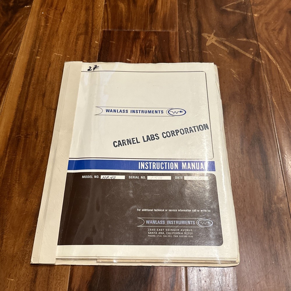 Wanlass Instruments Model MP-40 DC Power Supply Operating Manual