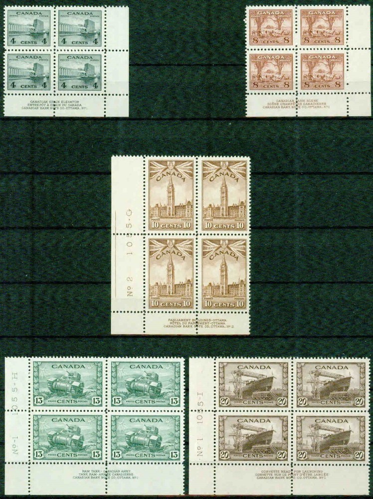 CANADA  - 1942  – WAR ISSUE PLATE BLOCKS –VF**