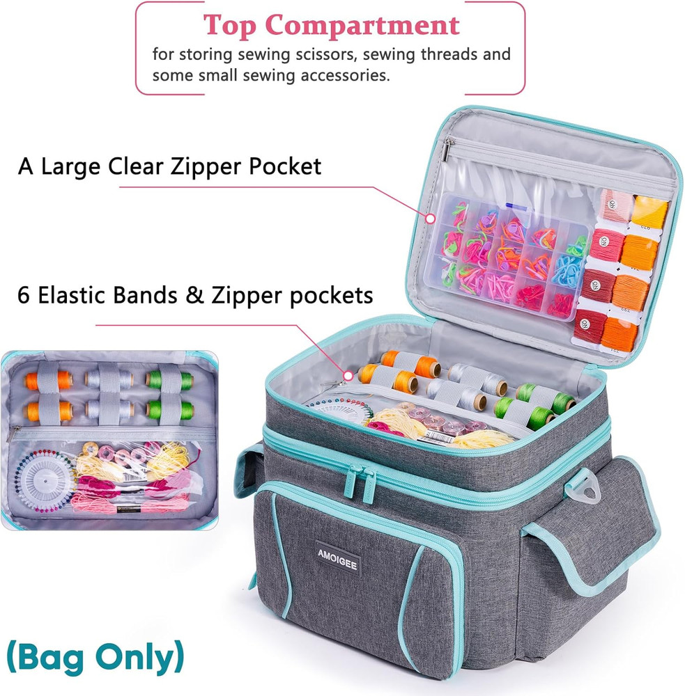 Double-Layer Sewing Storage Bag – Sturdy Sewing Organizer Tote with Shoulder Str