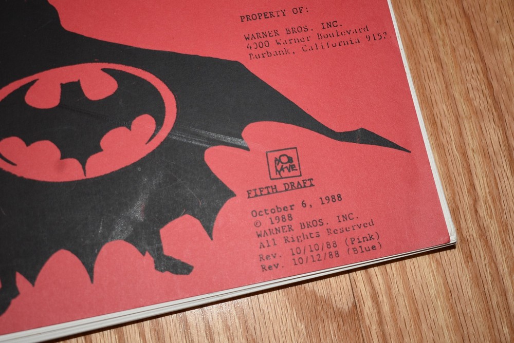 1988 Batman Screenplay 5th Draft By Sam Hamm Warner Bros October 6th Original