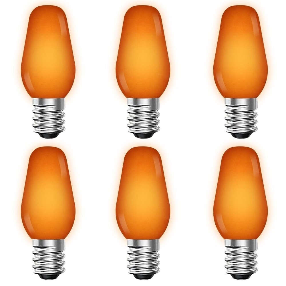 Luxrite C7 LED Orange Light Bulb for String Lights 0.5W UL E12 Outdoor 6 Pack