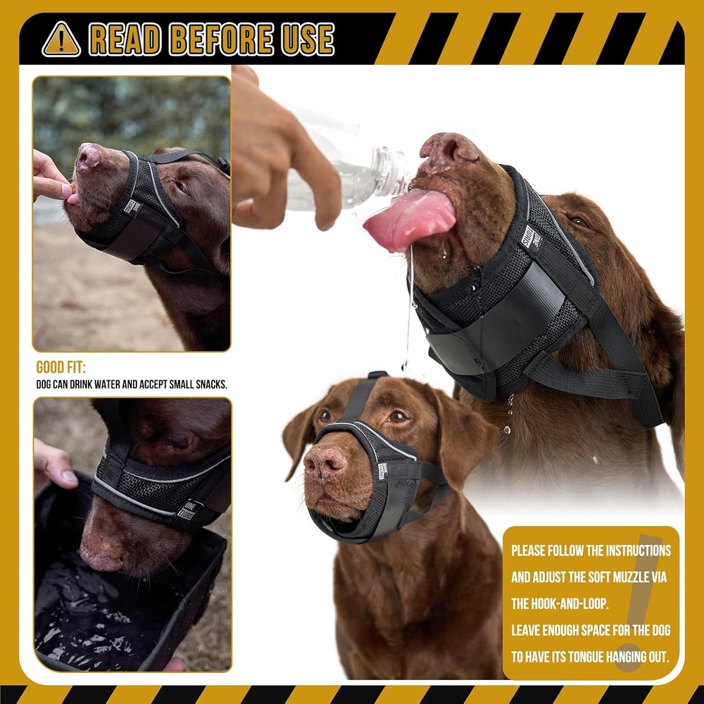 OneTigris Dog Muzzle,Soft Nylon Muzzle Anti Biting Barking L, Black