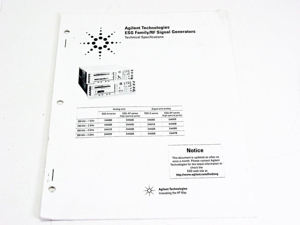 HP Technical Specifications ESG Family / RF Signal Generators