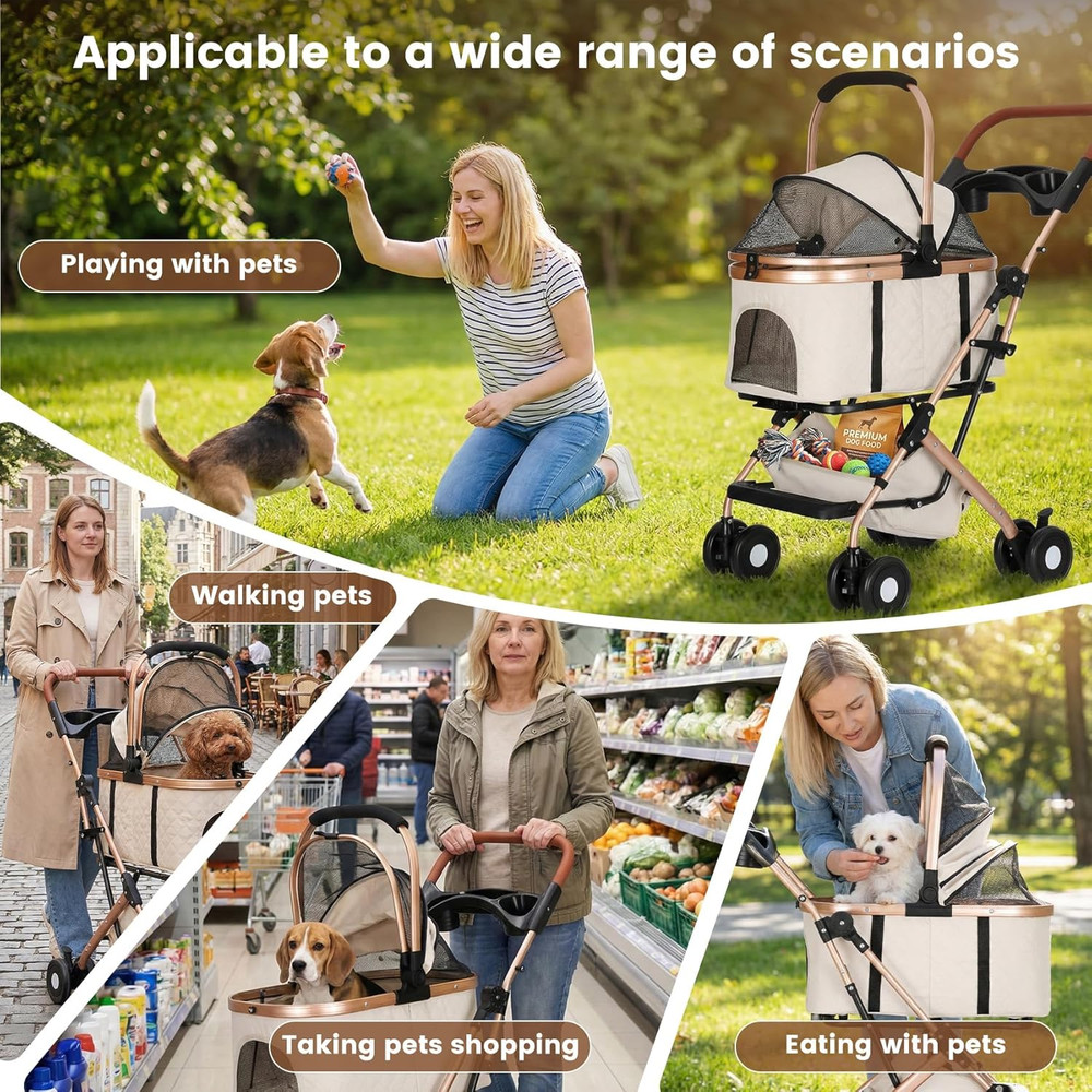 Dog Stroller for Small & Medium Dogs & Cats, Foldable Pet Stroller Wagon Carries
