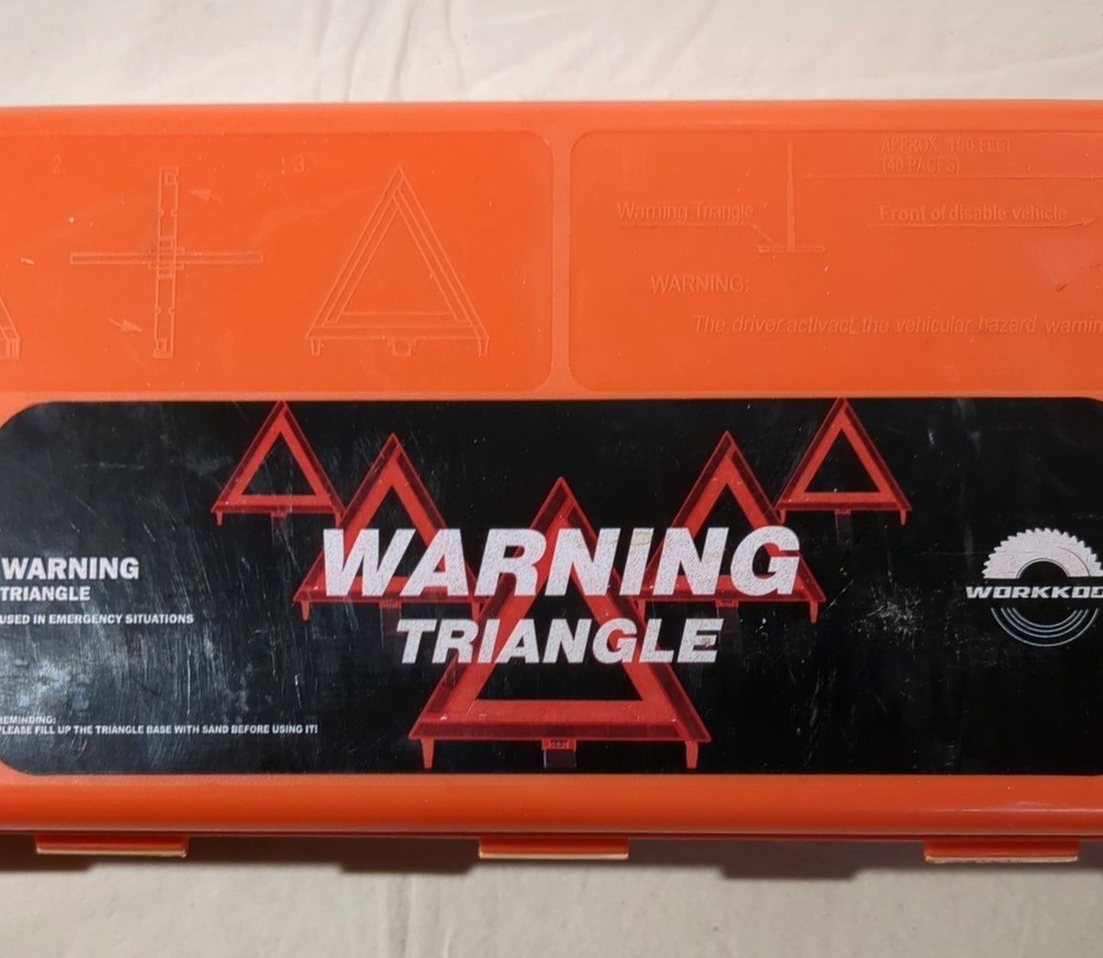 3-Piece Workkool Safety Roadside Emergency Warning Triangles w/Case NWOB