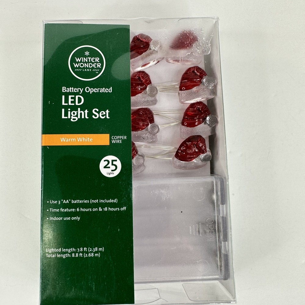Christmas Santa Hats 25 Mini LED String Light Set Battery Operated