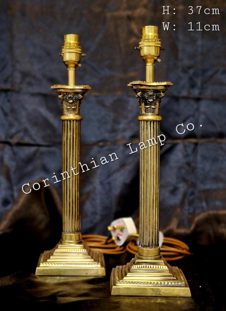 🇬🇧 Large Brass Corinthian Column Table Lamps H37cm 🇬🇧