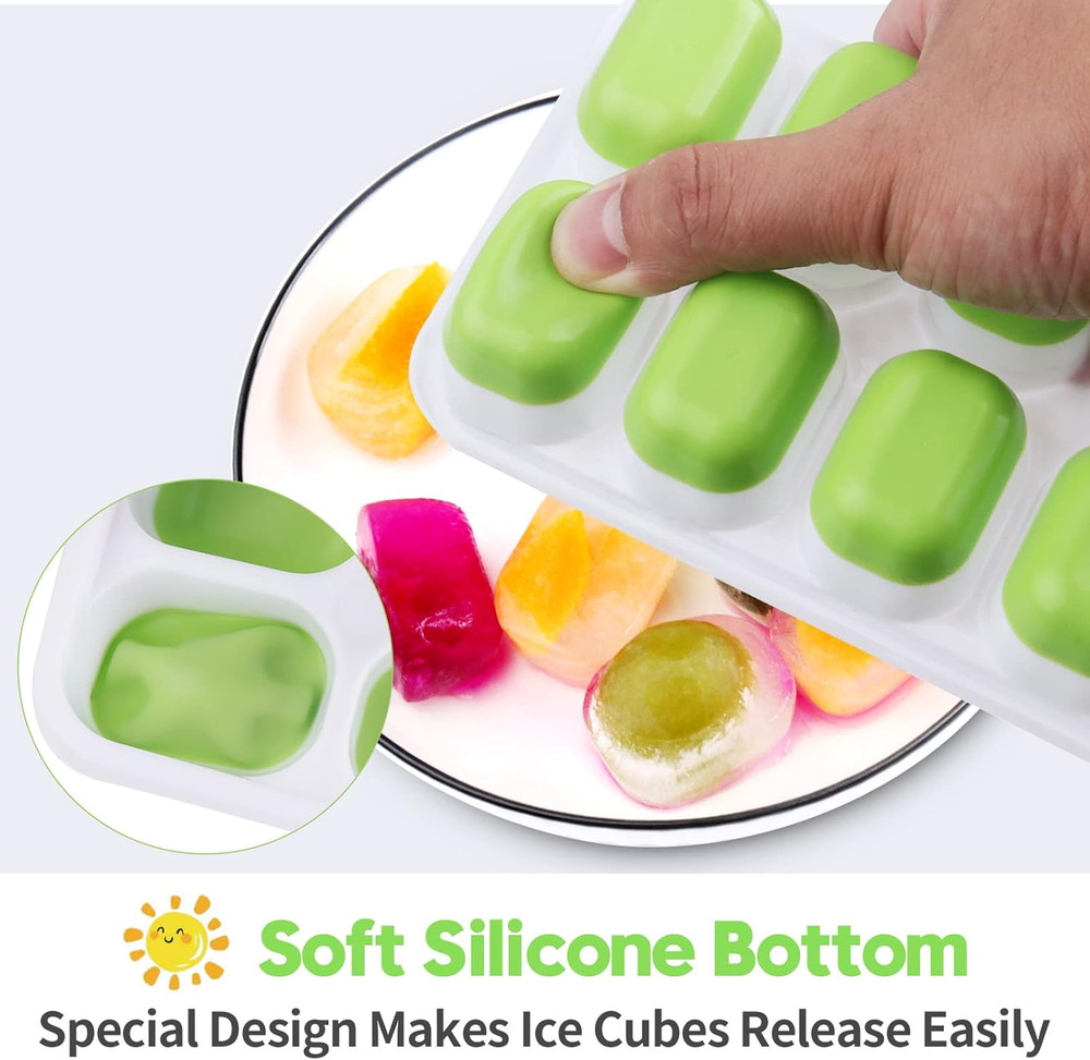 Silicone Ice Cube Tray, 4 Pack Easy-Release & Flexible 14-Ice Cube Trays with S