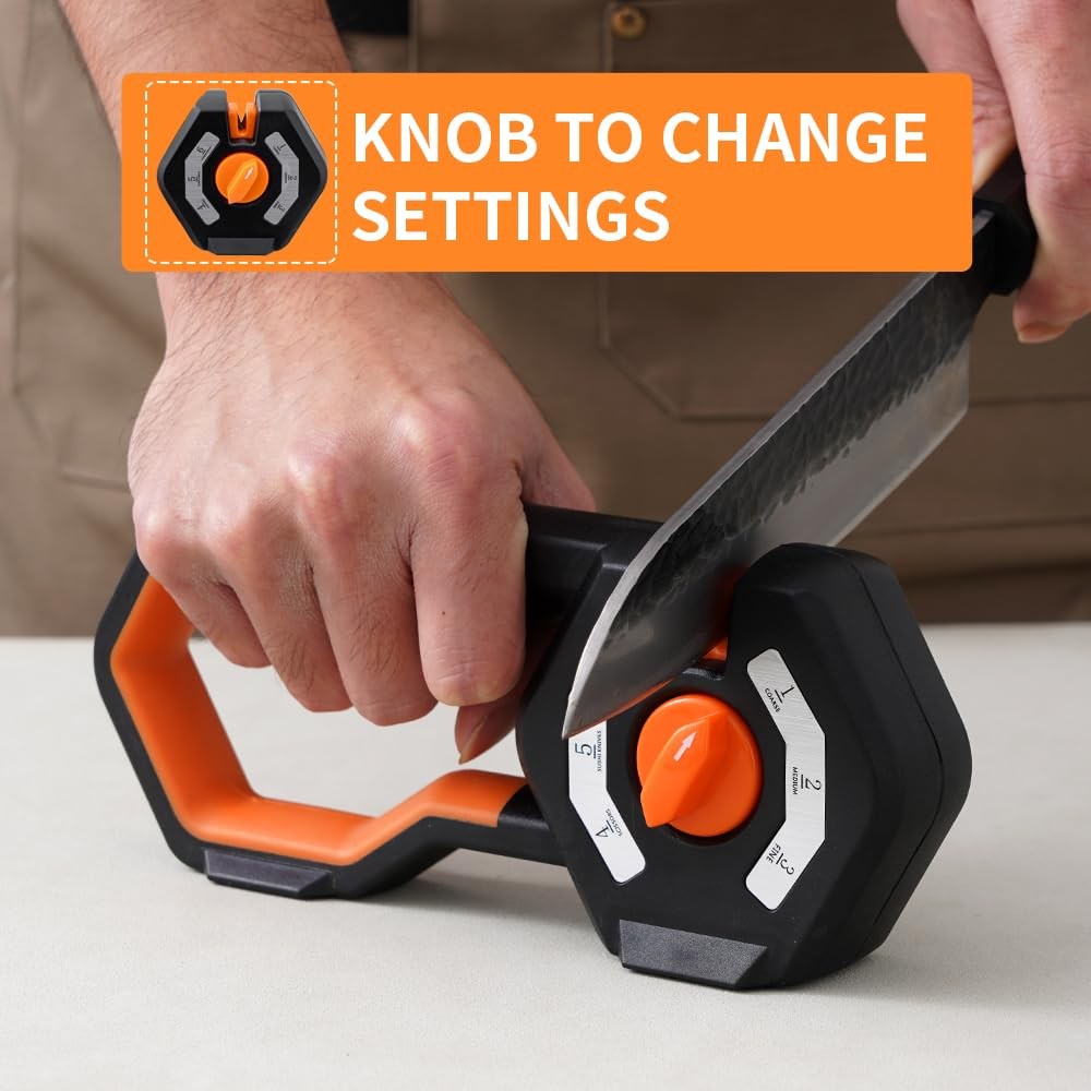 Orange 6-Stage Kitchen Knife Sharpener Adjustable Handheld Manual Sharpener
