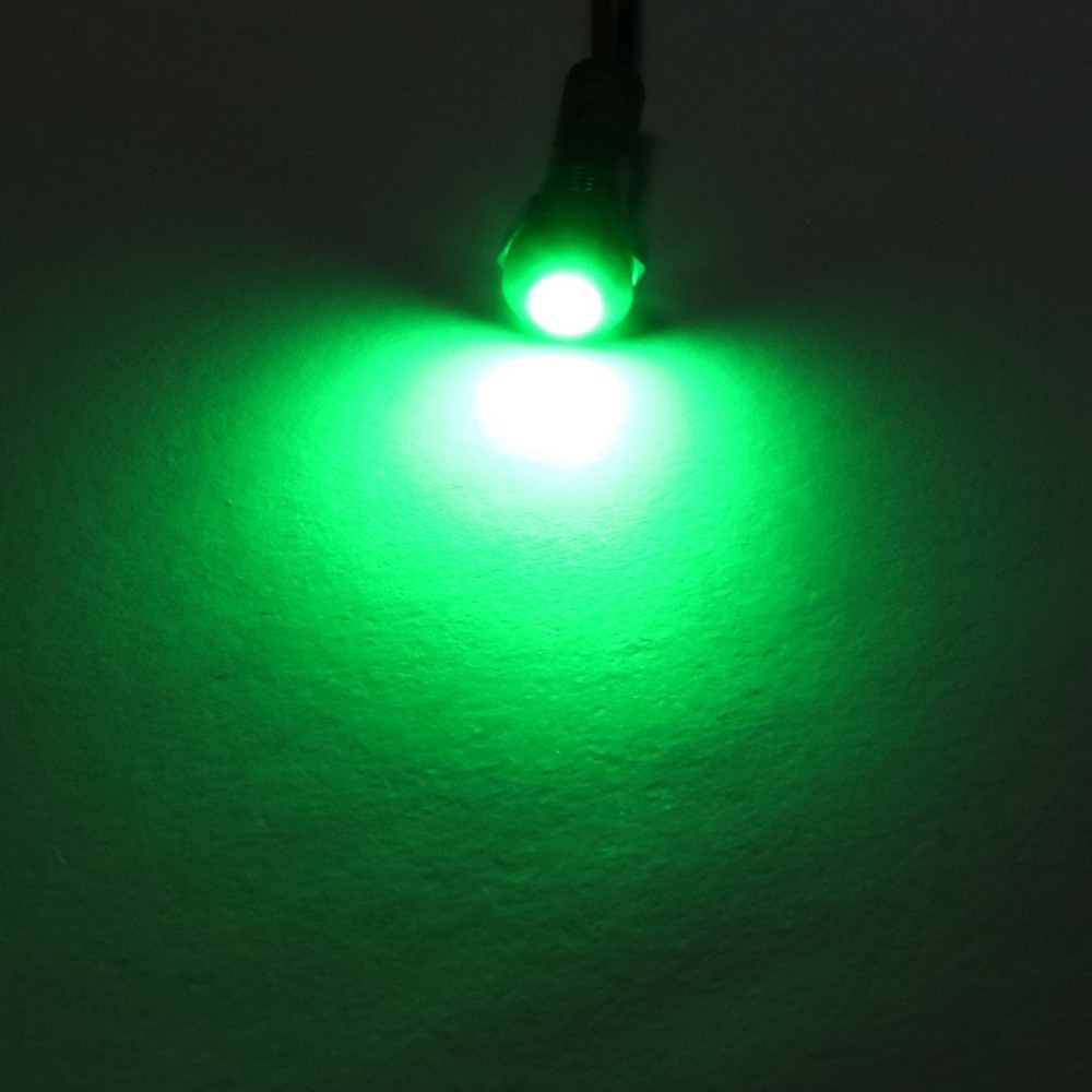 2Pcs AC/DC 3-6V 6mm Green Indicator Light Convex Panel Mount with 150mm Cable