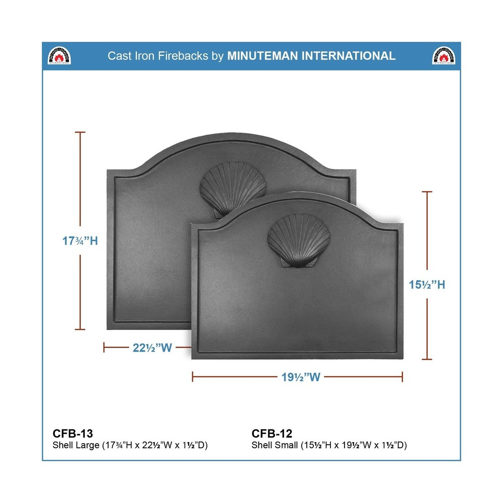 Minuteman International Shell Cast Iron Fireback, Small