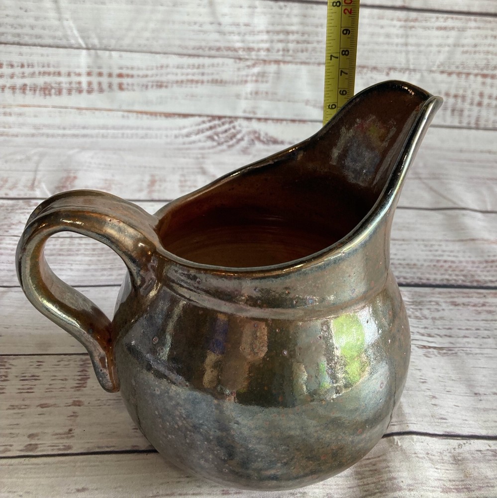 Kessler Small Pottery Pitcher Lusterware Silver Tone Art Signed Rare