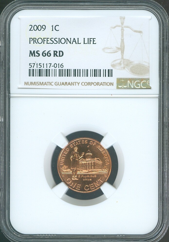 2009 LINCOLN CENT PROFESSIONAL LIFE NGC MS66 RD  .