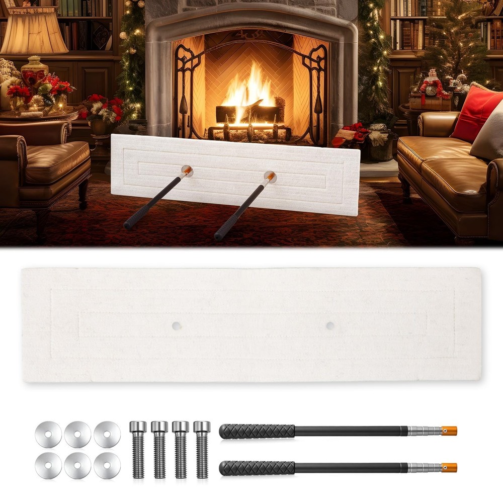 Wool Fireplace Draft Stopper with Adjustable Pole - Chimney Flue Seal Tool 35x13