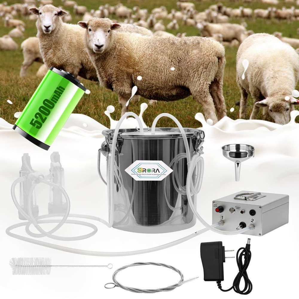 5L Goat Milking Machine, Rechargeable Battery Adjustable Pulse Vacuum Electri...