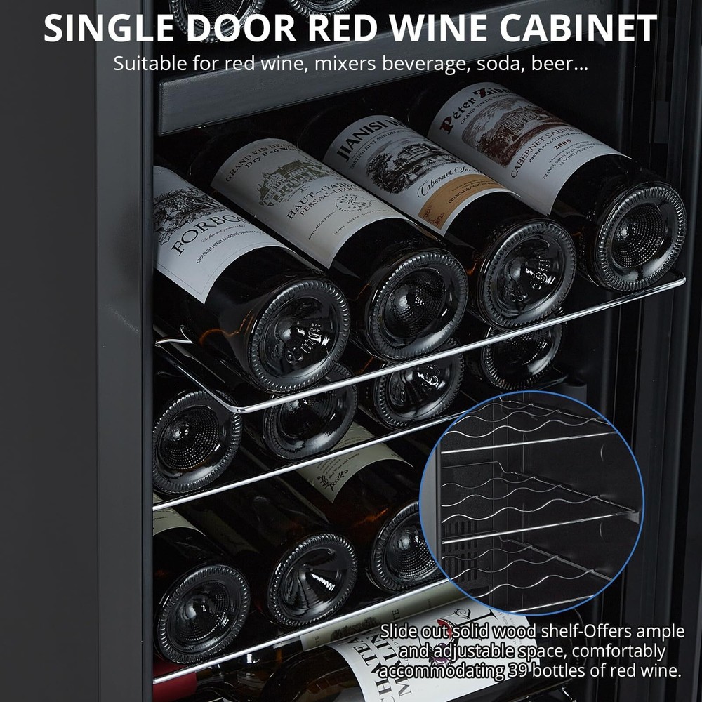 39 Bottles Compressor Wine Cooler Refrigerator Digital LED Touch Control 41℉-64℉