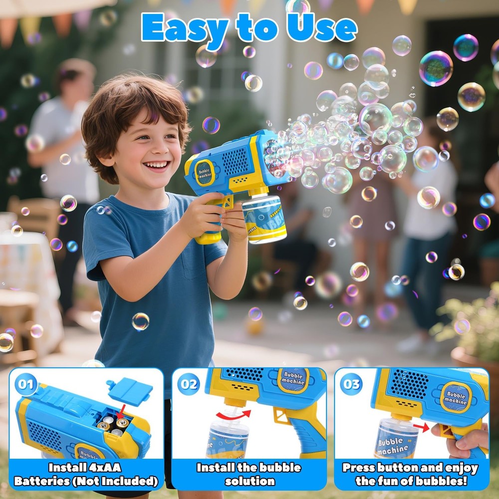 2 Pack Bubble Guns with 4 Bottles Solution, Automatic Bubble Machine Blaster ...