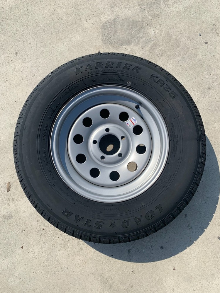 15" 5x4.5" Trailer Rim Tire Wheel Assembly SILVER MOD 205/75R15 C ply Karrier