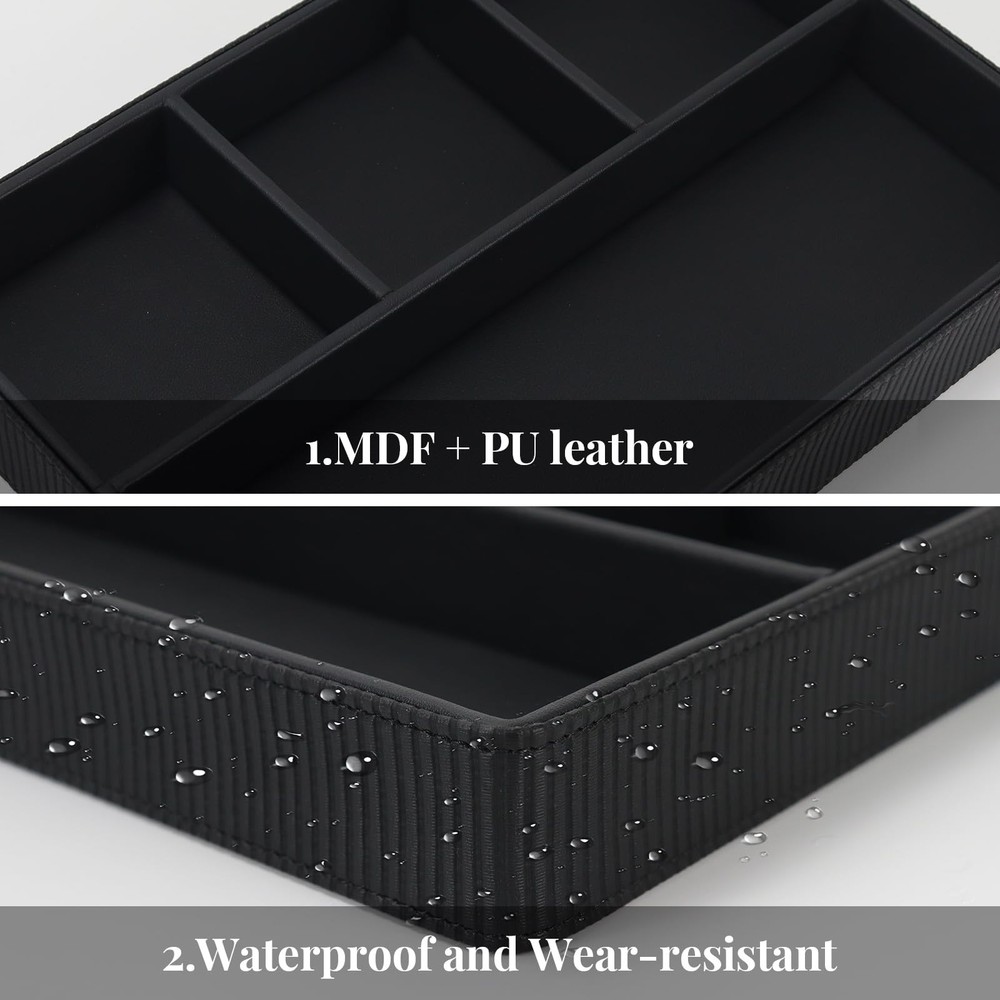 PU Leather Valet Tray, Office Supplies Organizer, Stackable Desktop Organizer...