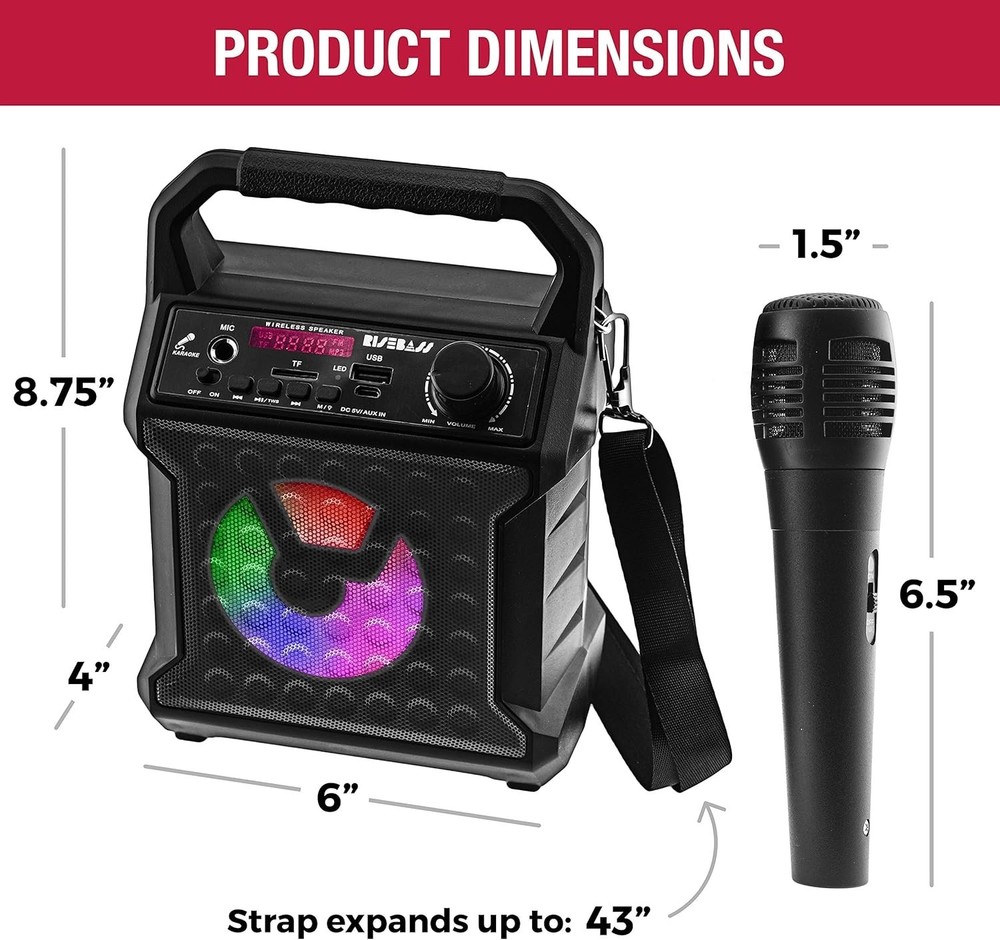 Wireless Karaoke Machine with Rechargeable Battery and Multicolor LED Effects