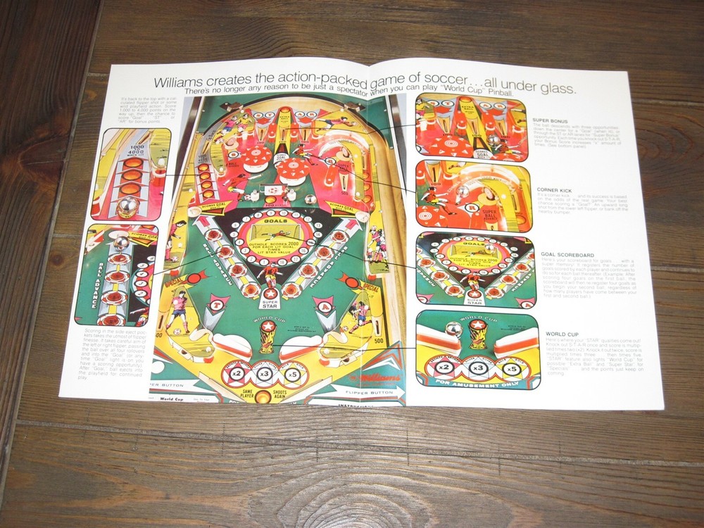 World Cup Williams Pinball Flyer / Brochure / Ad - Mint