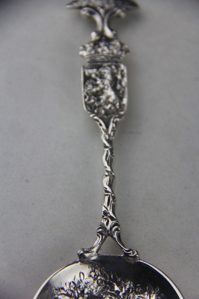Antique Dutch Silver Spoon w/ Windmill Handle & Embossed Bowl