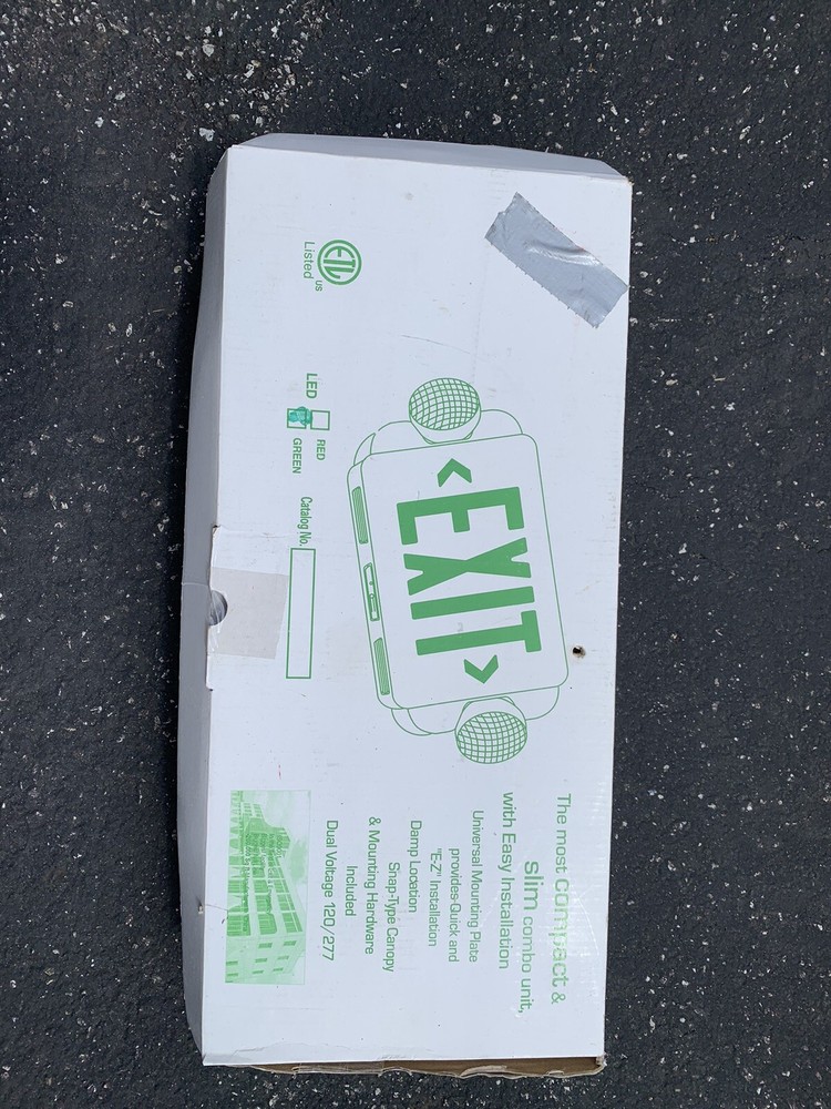 LED Green Exit Sign Emergency Light Adjustable Head Compact Combo ETL listed