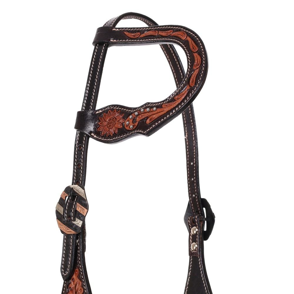 Showman Single Ear Floral Tooled Leather Headstall