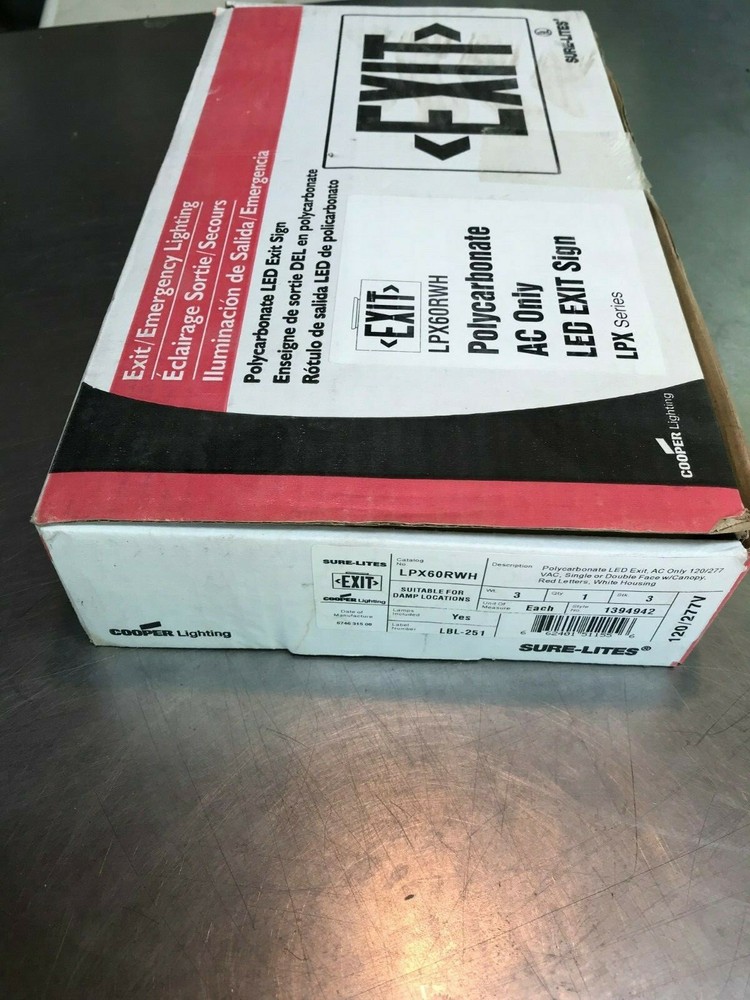 LPX60RWH Cooper Lighting Sure-Lites Exit Emergency Light LED Exit Sign 120-277V