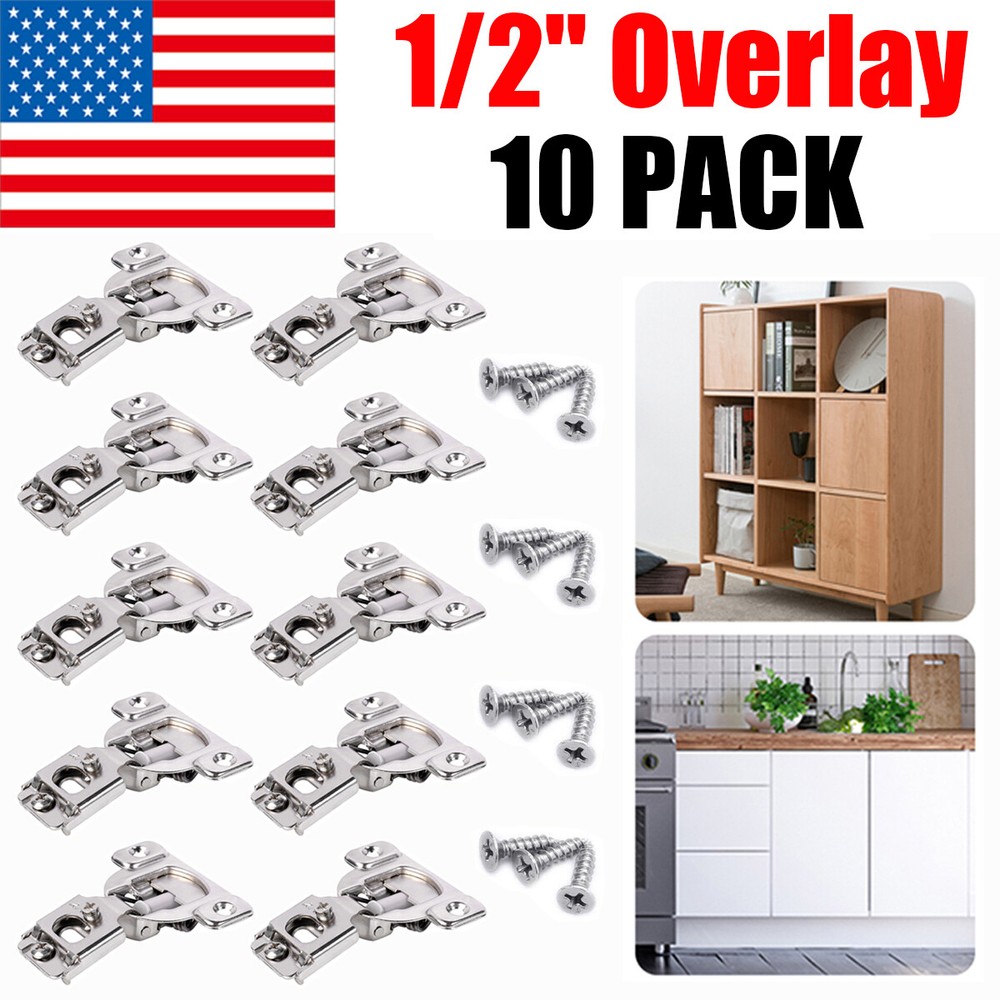 10Pack 1/2" Overlay Soft Close Face Frame 105 Degree Compact Door Cabinet Hinges
