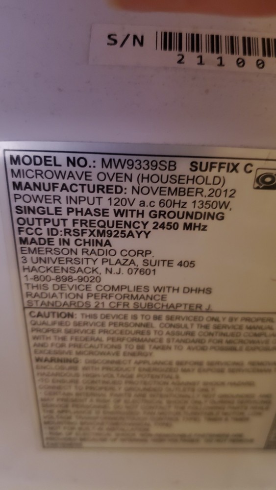 EMERSON MW9339SB MICROWAVE OVEN