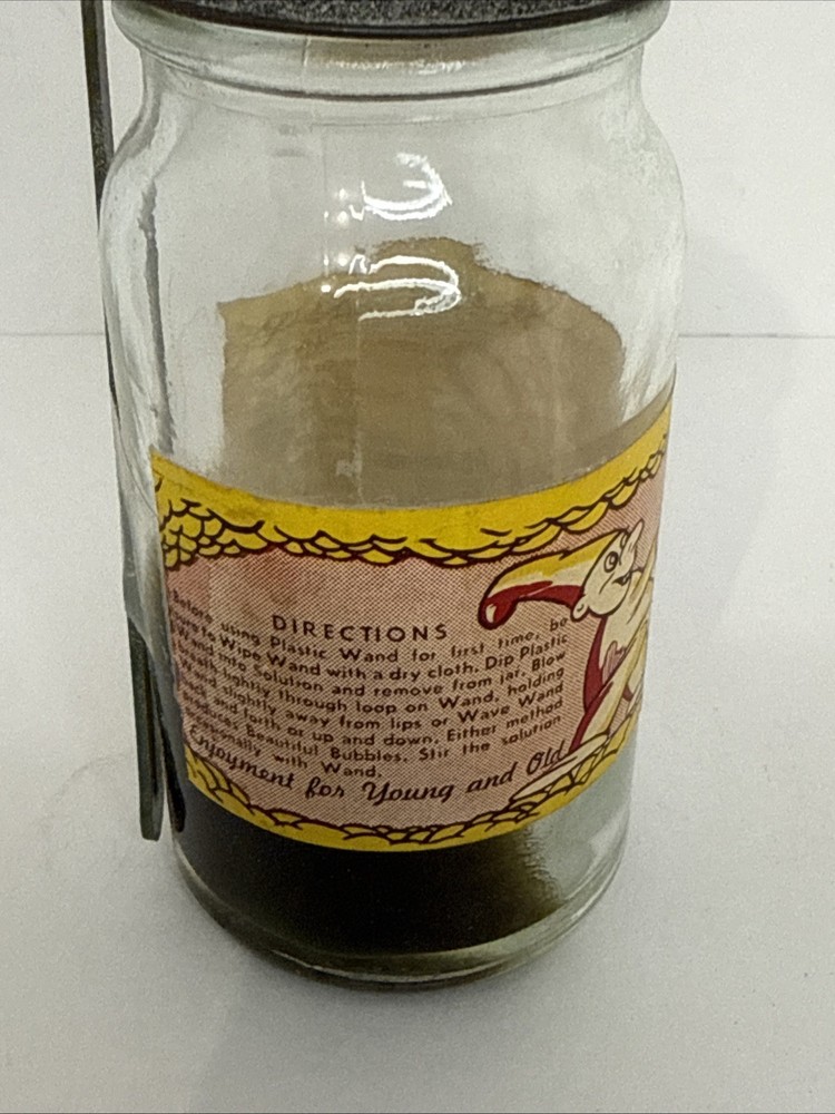 Vintage Bubble O Bubble Making Solution Glass Bottle w/ Plastic Blower