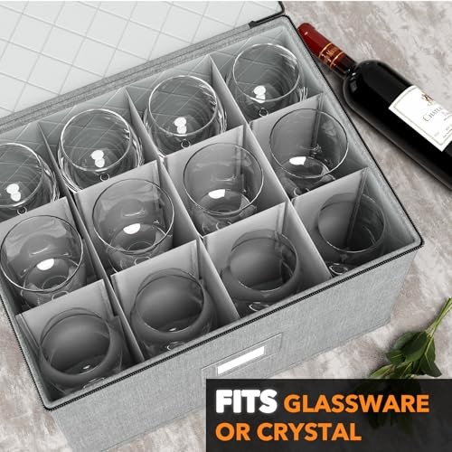 Wine Stemware Storage 2 Pack, China Storage Containers, Hard Shell Grey Glass