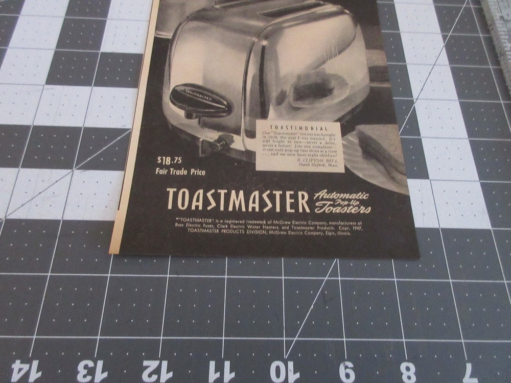 1947 Toastmaster Automatic pop-up Toasters, Print AD