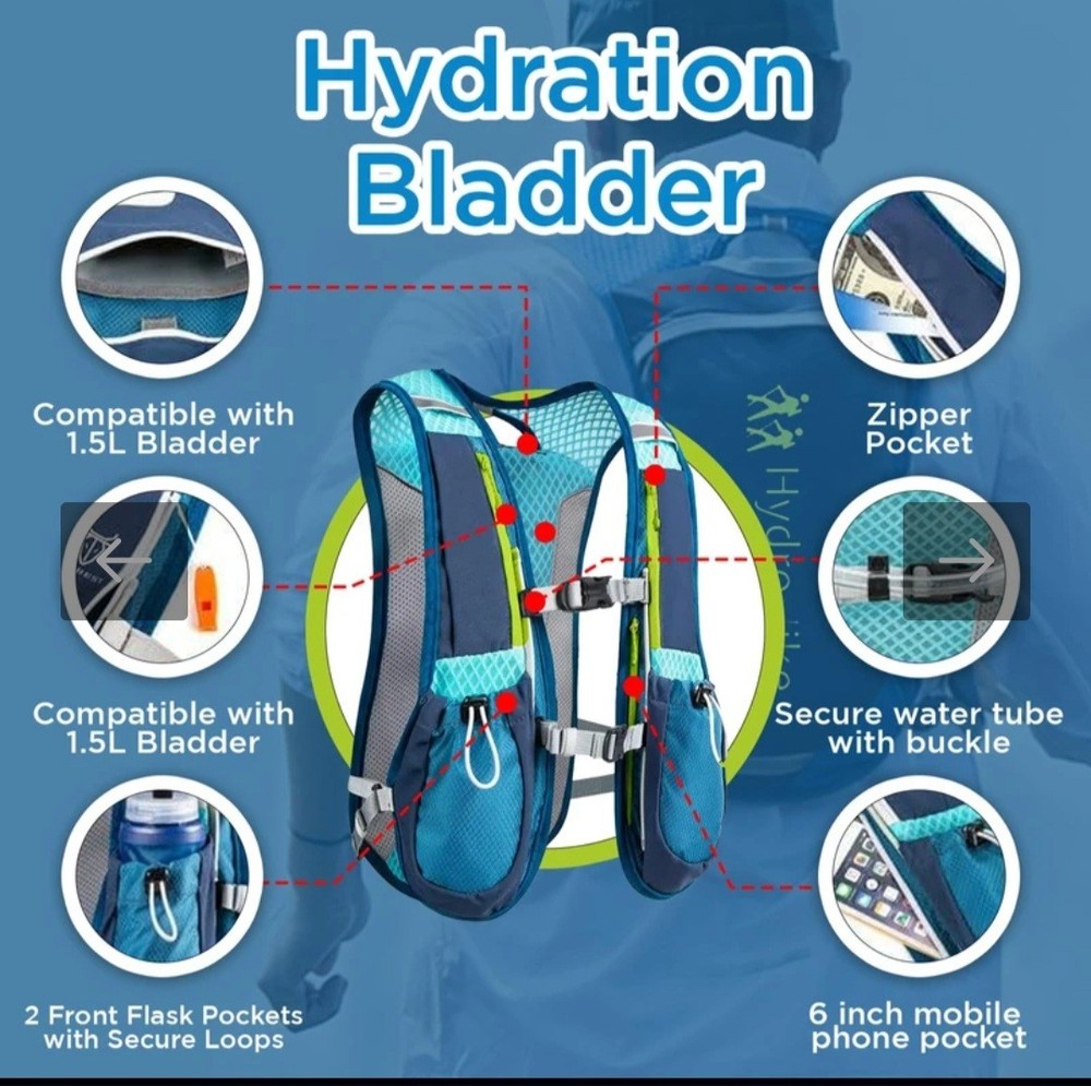 Hydration Pack Backpack, Lightweight Water Backpack with 1.5 L Leakproof Bladder