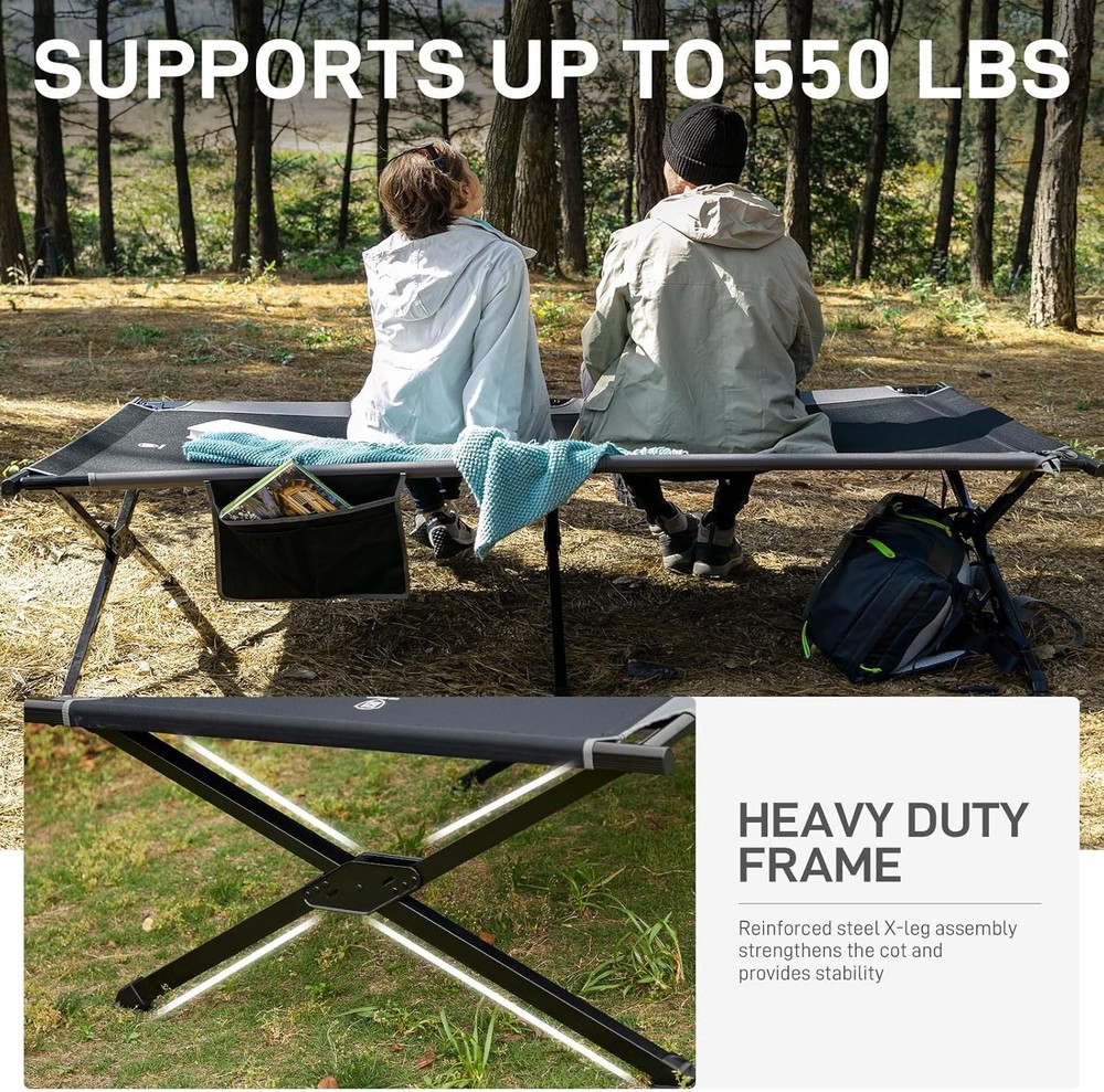 EVER ADVANCED Extra Wide Camping Cot, Support to 550 lbs, Black