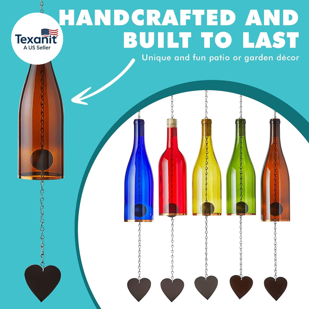 Wine Bottle Wind Chime - Wind Chimes for outside & inside Decor, Handcrafted Win