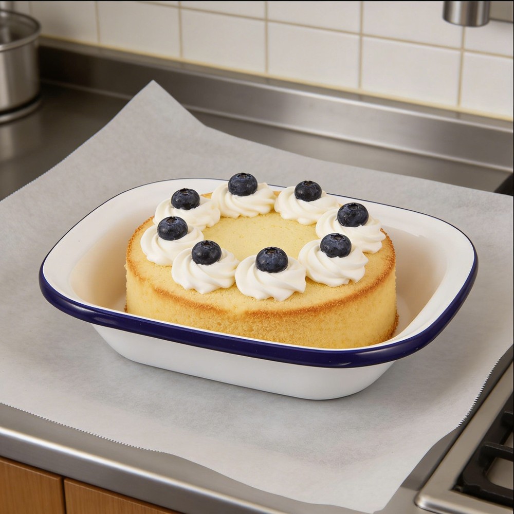 White Enamel Baking Pan Square Cake Heavy Duty Roasting Tray Rectangle