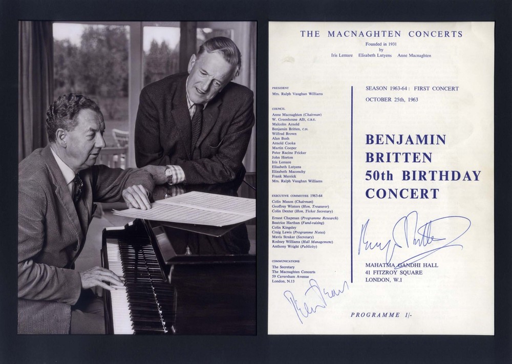 Benjamin Britten & Peter Pears autograph, signed concert programme mounted