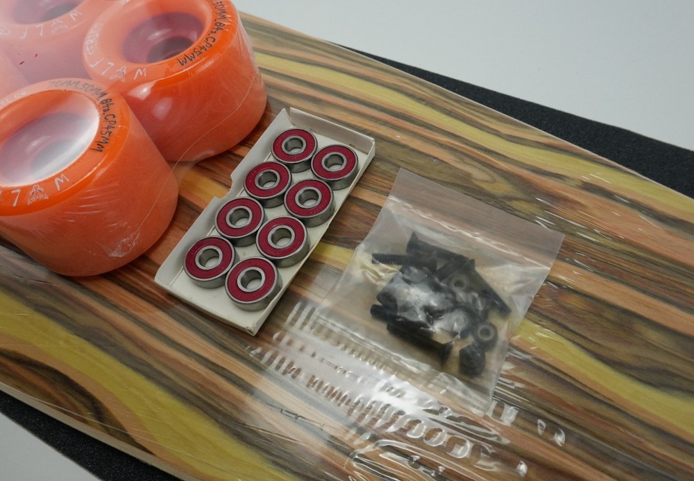 Longboard Skateboard Lot/Kit Deck, Trucks, Wheels, Bearings, Griptape, &Hardware