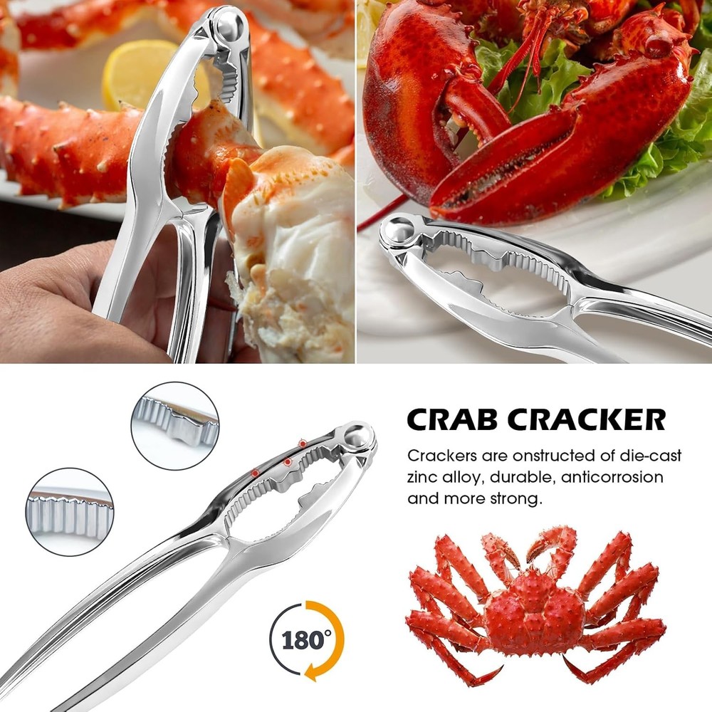 Crab Crackers and Tools,18-Pieces Seafood Tools Set Includes 5 Crab Crackers, 5