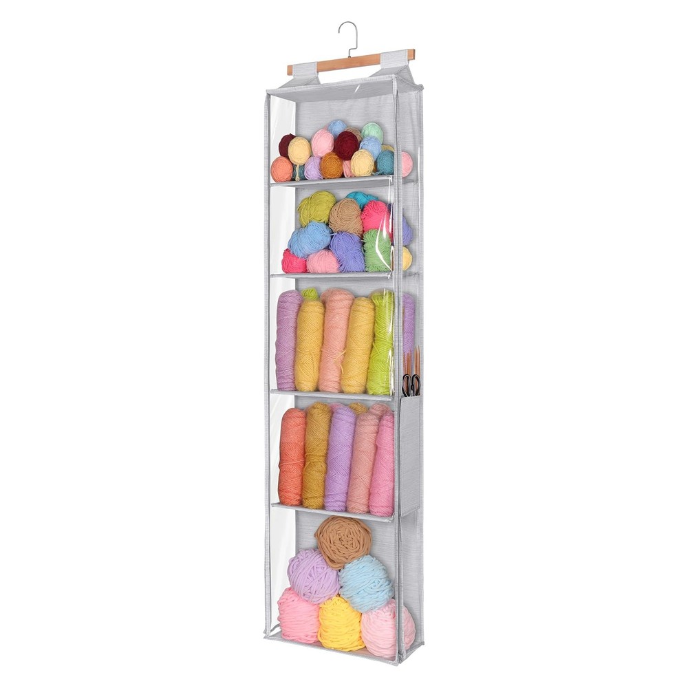 Hanging Yarn Storage Organizer with 5 Large Pockets, Knitting & Crochet Accessor