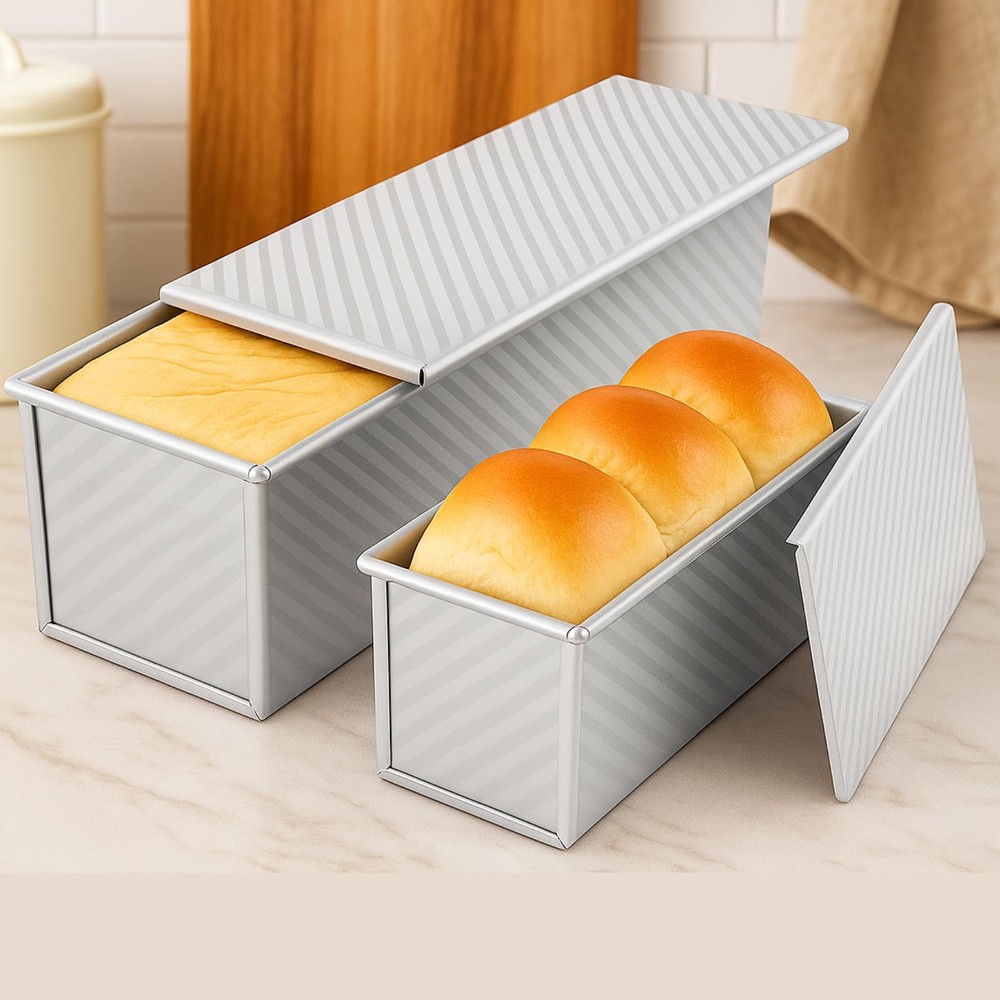2-Pack Pullman Loaf Pan with Lid –Includes Two Size 13 * 5" & 8.4 * 4.8" Loaf...