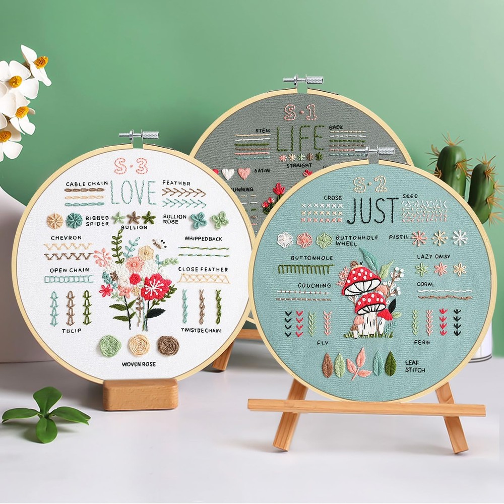 KintKita 3 Sets Embroidery Kit for Beginners to Learn 36 Basic Beginner